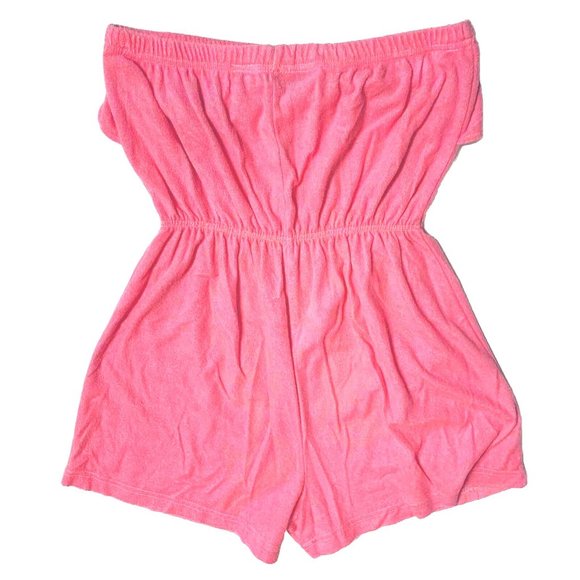 Palm Harbour 80s Playsuit Romper Sz L Tube Top Pink Lipstick Fish Embroider Cove - Picture 2 of 11